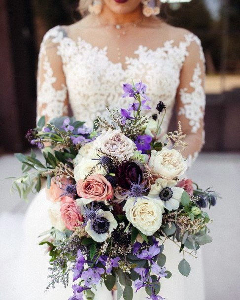 Gorgeous Lavender And White Rose Bouquet Wedding