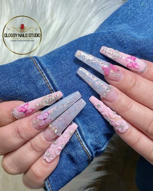 Gorgeous Long Nails Womens 3d Flowers