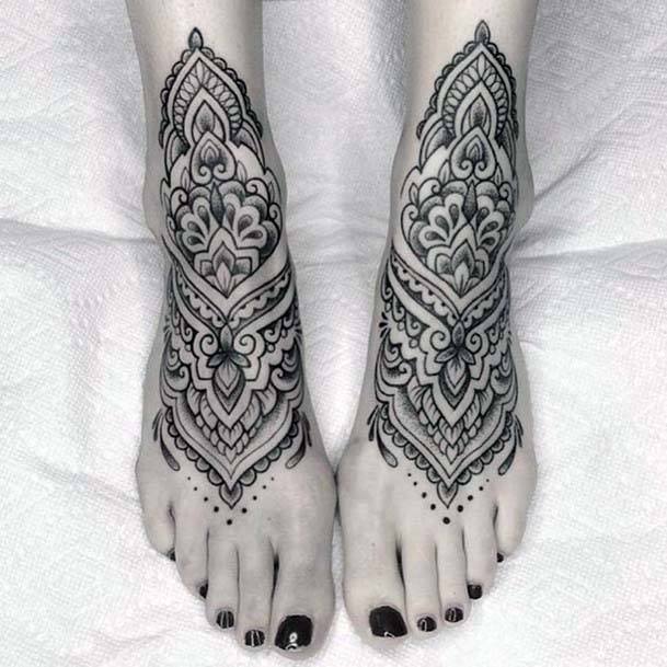 Gorgeous Mehendi Art Tattoo Womens Foot