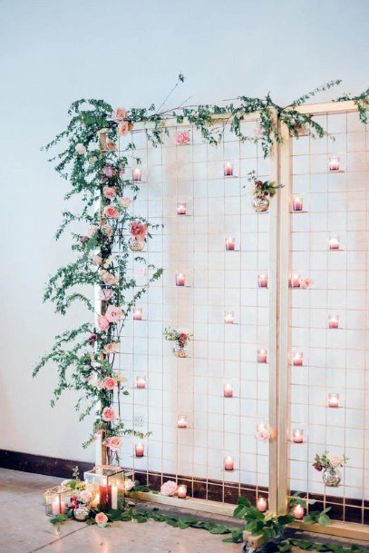 Gorgeous Metal Gate Pink Candles Green Leaves Backdrop Ideas For Weddings