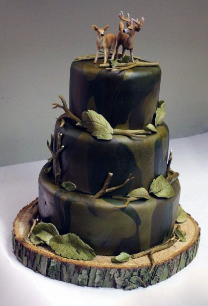 Gorgeous Olive Green Themed Camo Wedding Cake