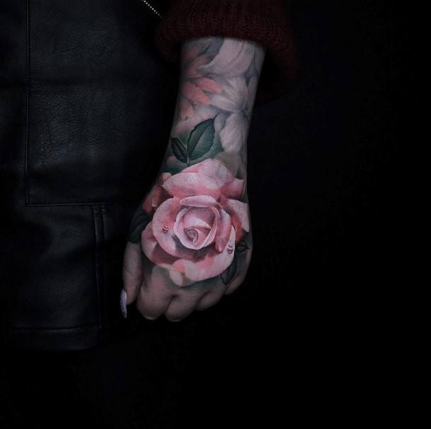 Gorgeous Orange Rose Tattoo Womens Hands
