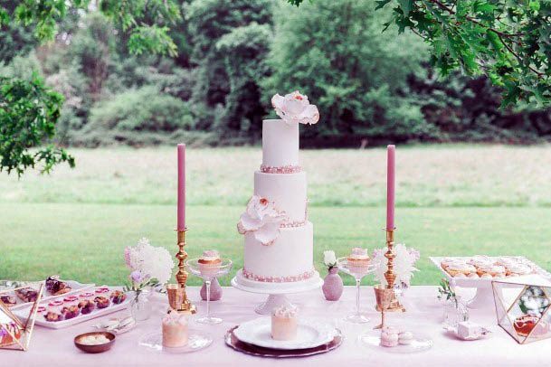 Gorgeous Outdoor Wedding Cake Table0gold Candle Desert Table Ideas