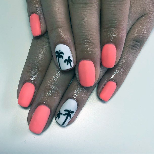 Gorgeous Palm Tree Nails Salmon Pink White Black Design Ideas For Women