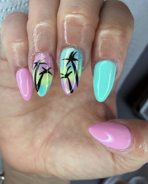 Gorgeous Pastel Ombre Palm Tree Nails Ideas For Women