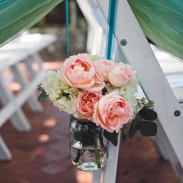 Gorgeous Peach Toned Roses In Mason Jar Wedding Decorations