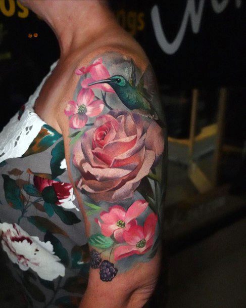 Gorgeous Pink Roses Tattoo Womens Half Sleeve