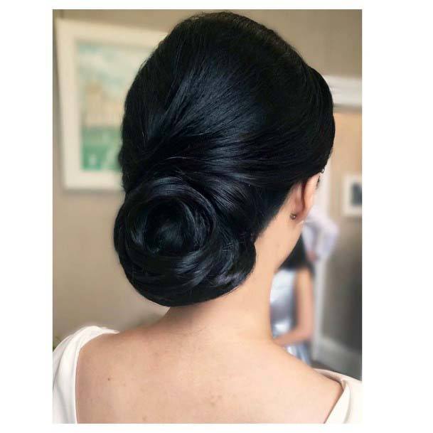 Gorgeous Polished Black Shiny Delicate Twisted Updo Womens Hairstyle