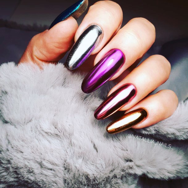 Gorgeous Rainbow Mirror Nail Design For Women Long Almond Shape