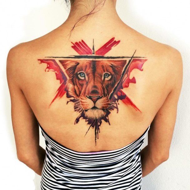 Gorgeous Red Lion Tattoo Womens Back