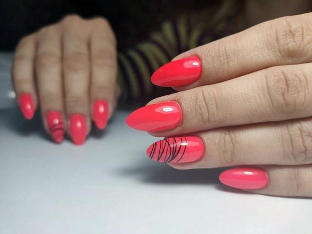 Gorgeous Red Nails With Black Scribbles Nail Women