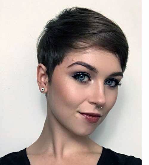 Gorgeous Rich Dark Brown Side Swept Pixie Cut Womens Hairstyle