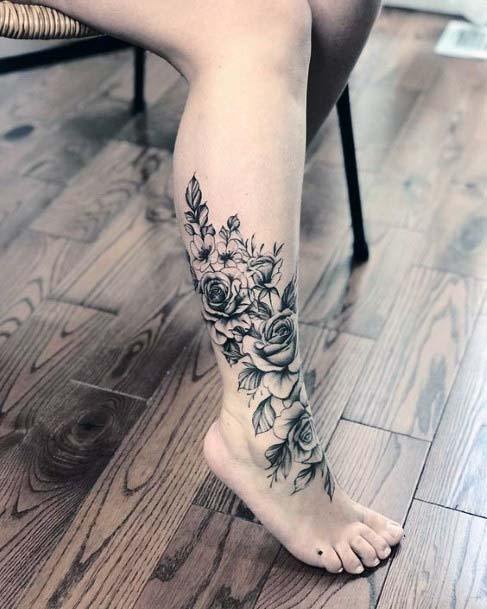 Gorgeous Roses Gray Tattoo Womens Ankles