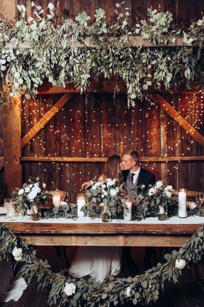 Gorgeous Rustic Barn Lovely Hanging Greenery Winter Wedding Inspiration