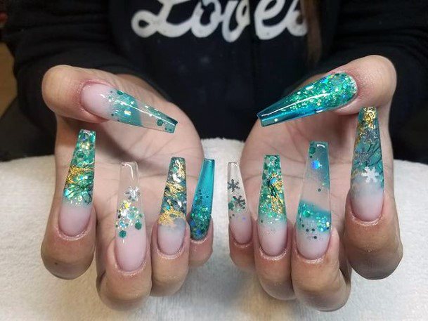 Gorgeous Sea Green And Blue Water Nails Women