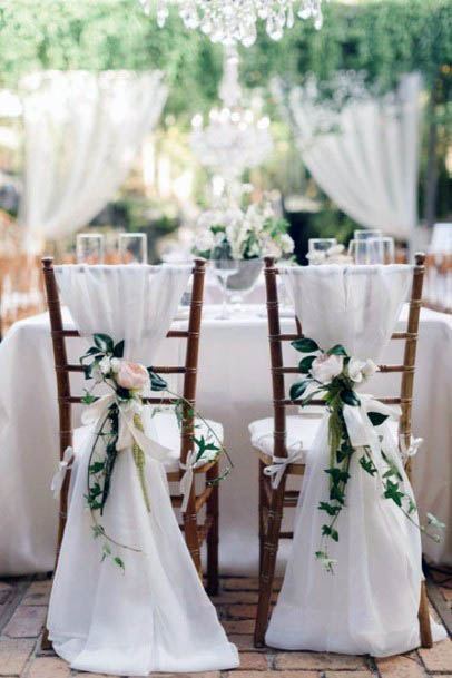 Gorgeous Sheer Curtain Decoration Pretty Flower Bouquet Wedding Chair Ideas