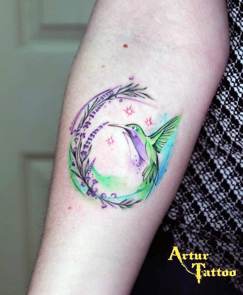 Gorgeous Spiral Hmmingbird Tattoo Womens Hands