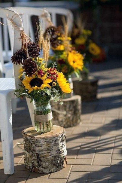 Gorgeous Sunflower Bouquet Row Decoration Ideas For Wedding Aisle