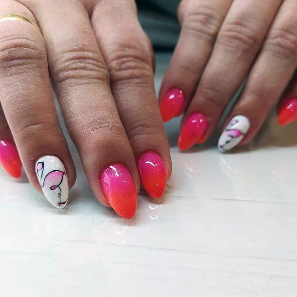 Gorgeous Sunset Pink Flamingo Nails