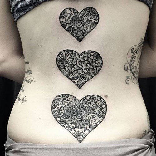 Gorgeous Trio Of Hearts Tattoo Womens Back