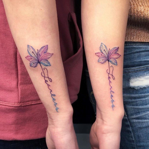 Gorgeous Two Toned Floral Tattoo Best Friends Forearms