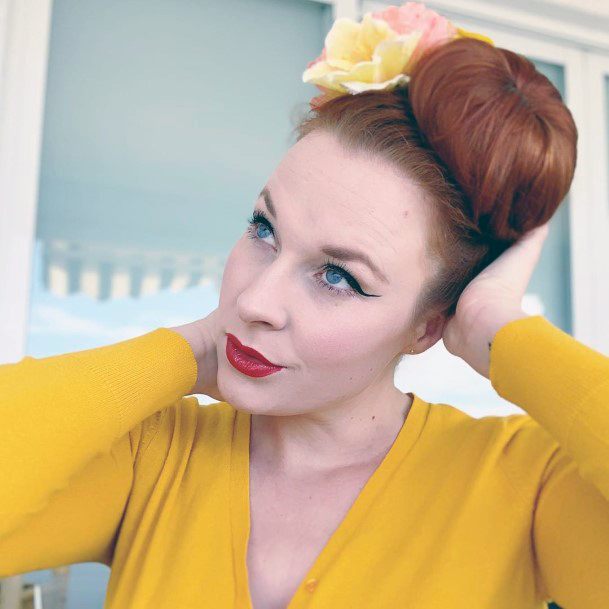 Gorgeous Vintage Redhead High Sleek Bun Womens Hairstyle Idea