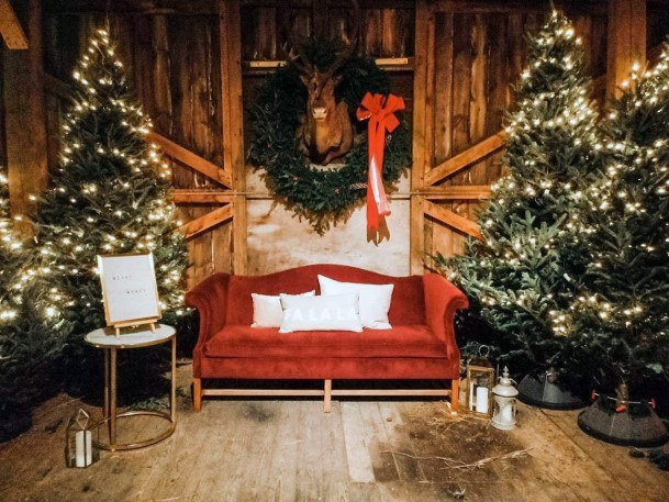 Gorgeous Wedding Backdrop Christmas Trees Red Couch Ideas