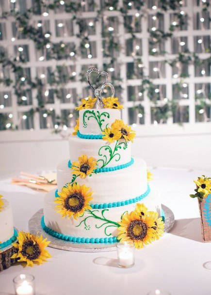 Gorgeous Wedding Cake Women With Sunflowers