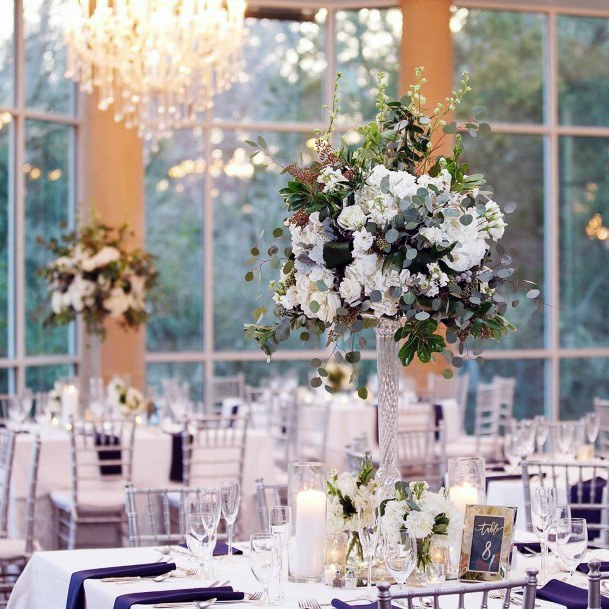 Gorgeous Wedding Reception Large Hanging Lush White Flowers Bouquet Inspiration Decorations