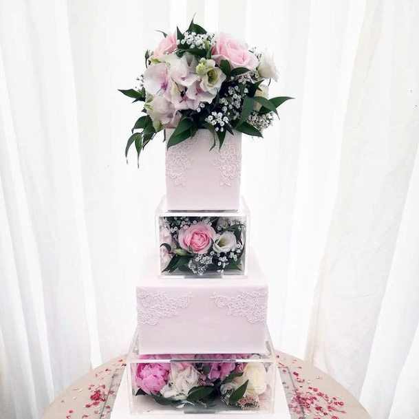 Gorgeous White And Flowered Square Wedding Cake