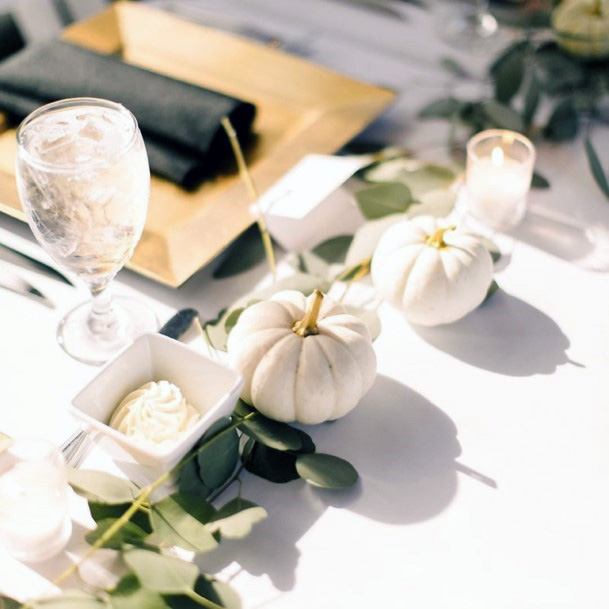 Gorgeous White Pimpkin Table Piece October Decoration For Wedding Inspiration