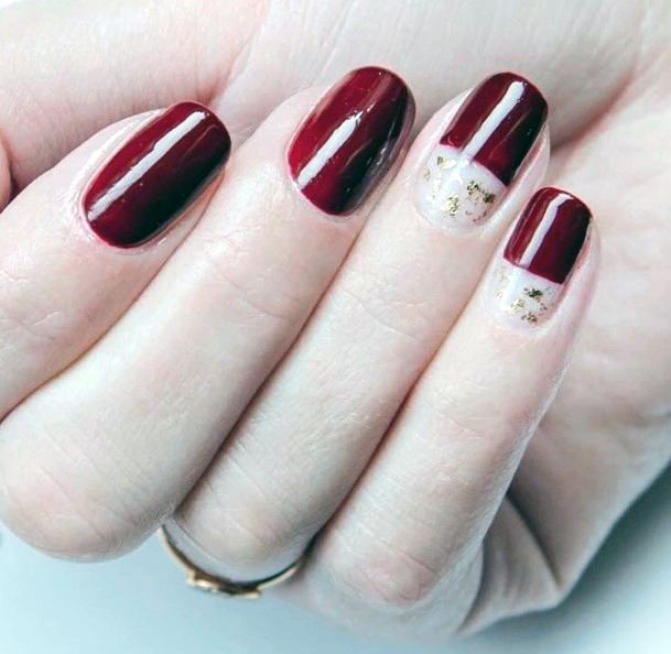 Gorgeous Wine Red Short Nails Foiled For Women