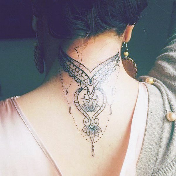Gorgeous Winged Neck Tattoo For Women