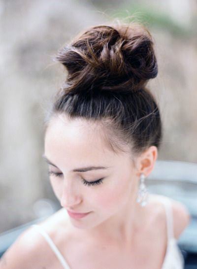 Gorgeous Woman With Golden Brown Hair, Messy Top Knot Hairstyle