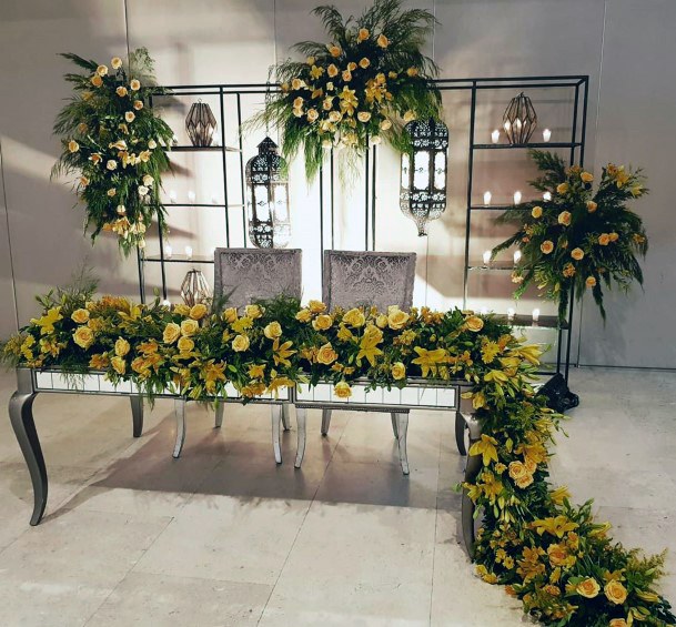 Gorgeous Yellow Green Wedding Flowers Table Runner