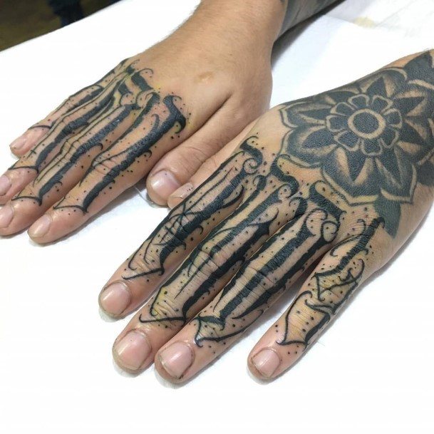 Gothic Black Art Tattoo Womens Fingers
