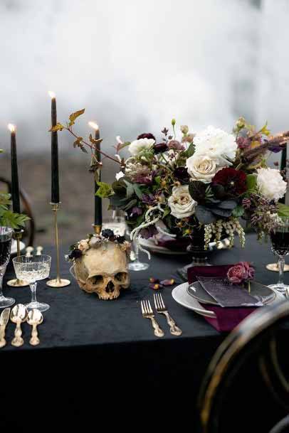 Gothic Skeleton And Flowers Decor At Wedding