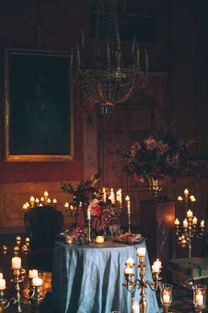Gothic White Clothed Table Wedding Decor