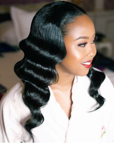 Gradiating Waves Wedding Hairstyles For Black Women