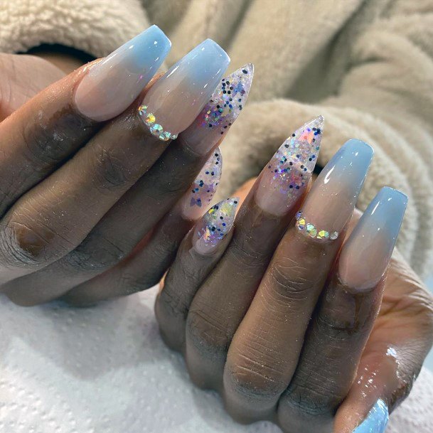 Gradient Long Nails With Sparkles For Women