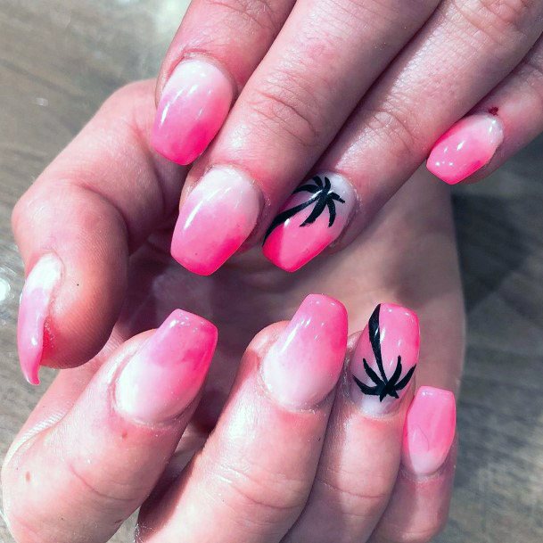 Gradient Pink Tropical Nails With Palm Women