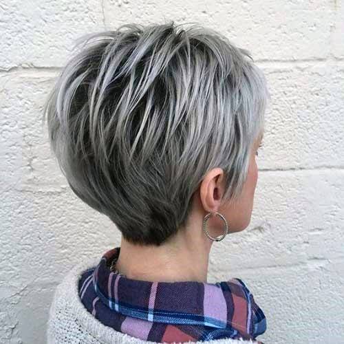 Graduated Layered Grey Pixie Short Hairstyles For Older Women