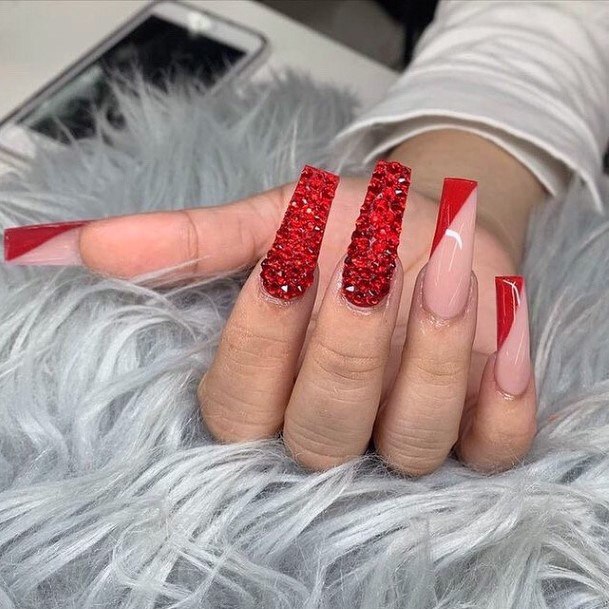 Grainy Textured Red Nails Stylish Women