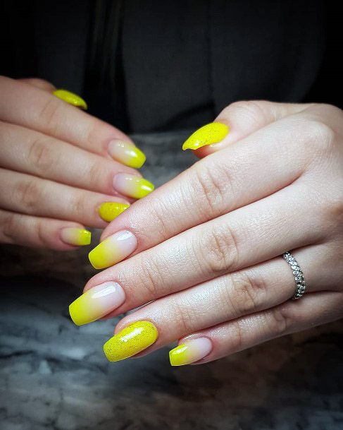 Grainy Yellow Ombre Nails Women