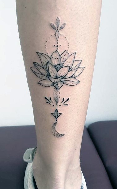 Grand Black Lotus Tattoo Womens Calf
