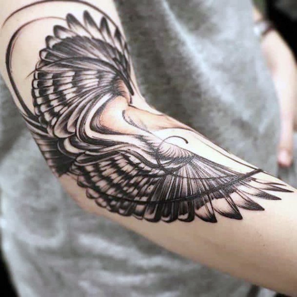 Grand Black Winged Dove Tattoo For Women