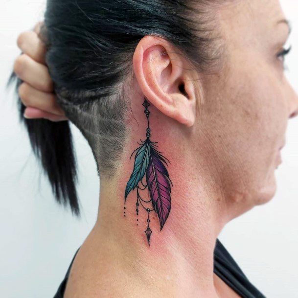 Grand Feather Tattoo Womens Upper Neck