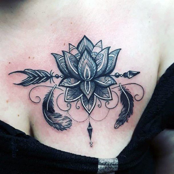 Grand Floral Art And Arrow Tattoo Womens Chest