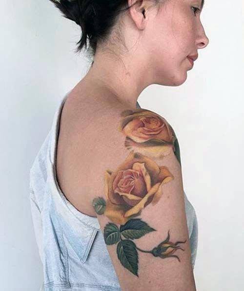 Grand Yellow Roses Women Tattoo Shoulders