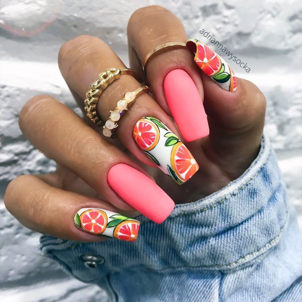 Grapefruit Printed Attractive Nails